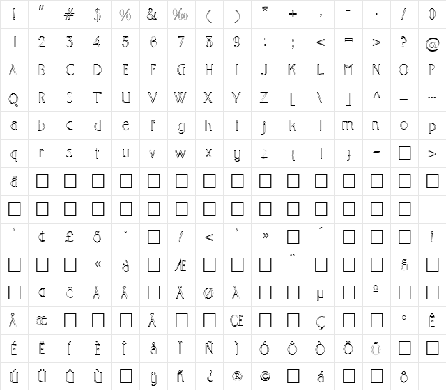 FZ BASIC 10 HOLLOW Normal  glyph index