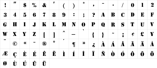 Stencil MN Regular  glyph index