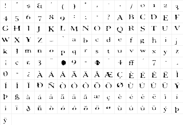 LoveNote Regular  glyph index