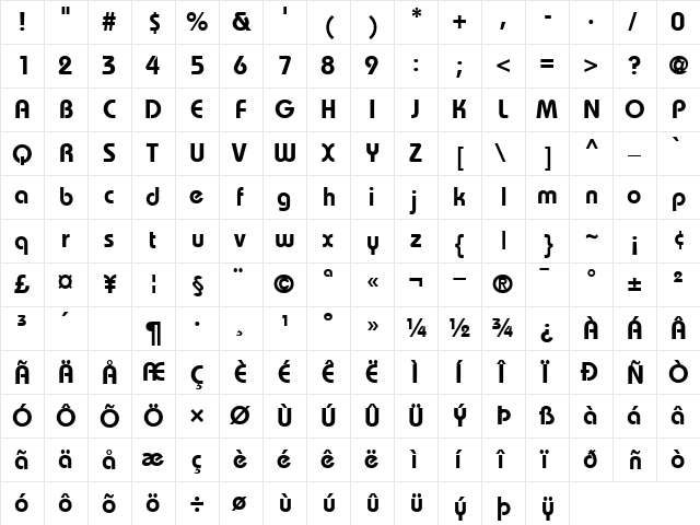 Bauhaus Demi  glyph index