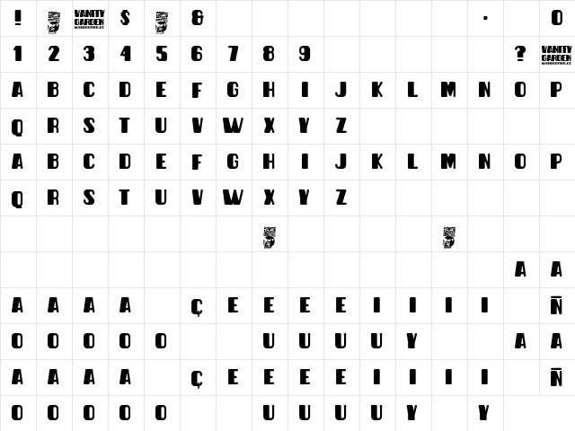 Vanity Garden Regular  glyph index