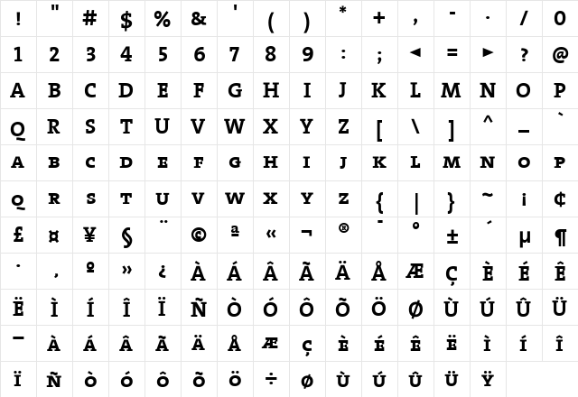 The Serif Bold- Regular  glyph index