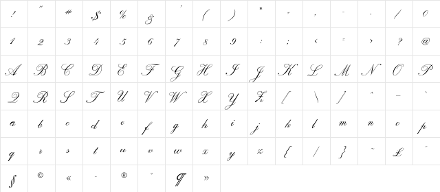 CalligraphRussianC Regular  glyph index