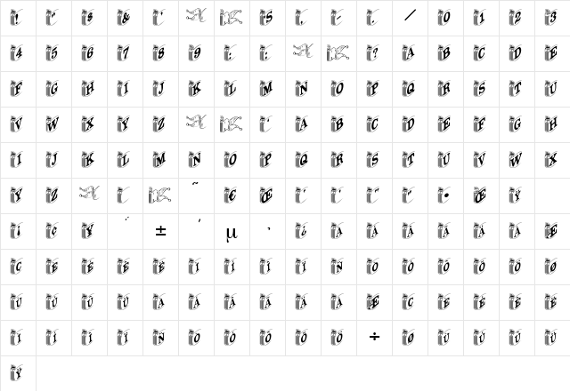 Bandoneon Regular  glyph index