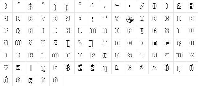Monster Outline Regular  glyph index