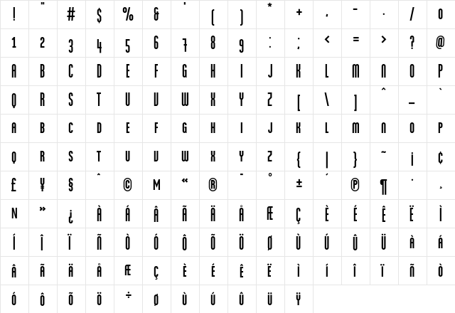 MartenGrotesqueCaps Regular  glyph index