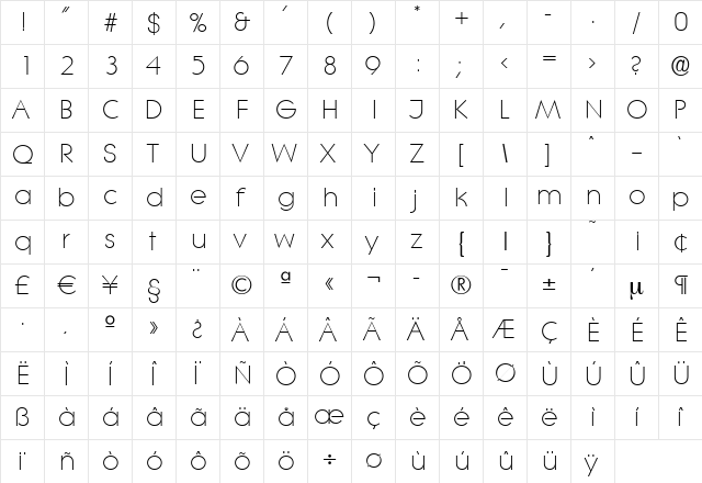 BradBecker-Light Regular  glyph index
