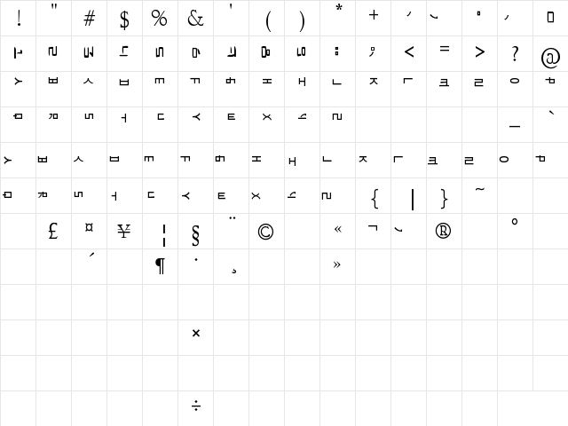 HaNgUl LoVe2 Regular  glyph index