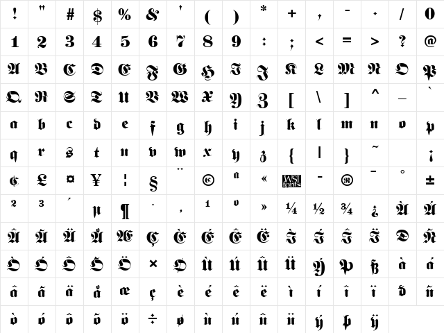 Luftwaffe Regular  glyph index