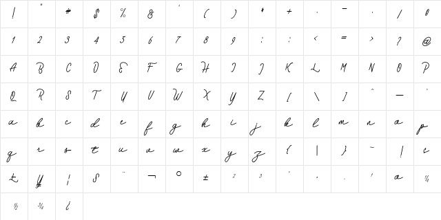 Hebrida Regular  glyph index