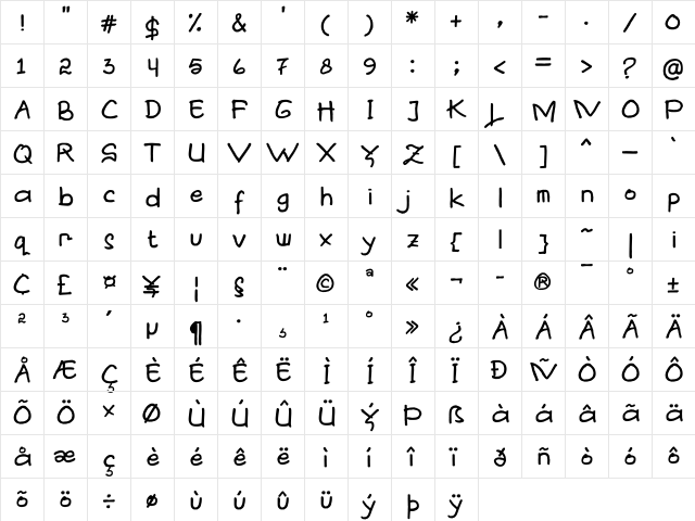 Hapsa Marker Regular  glyph index
