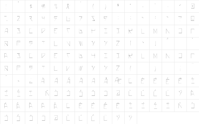 AsteriskThinLaser Regular  glyph index