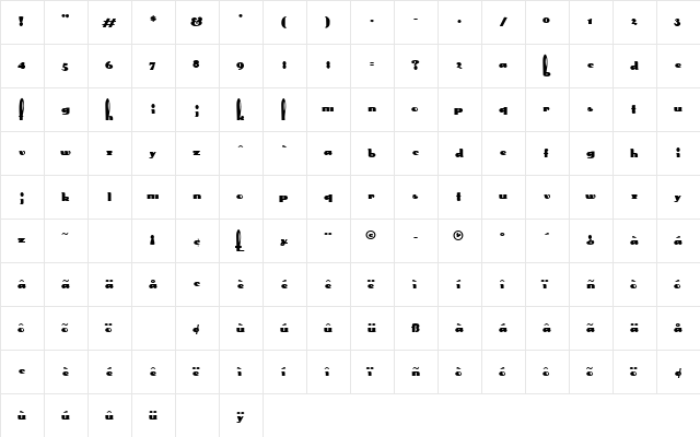 RabbitEars Regular  glyph index