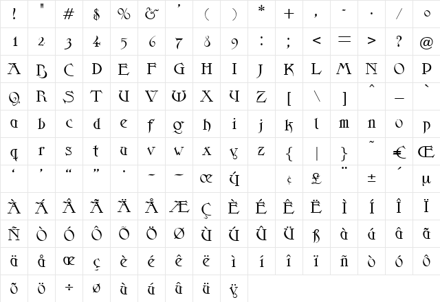 Lillehammer Regular  glyph index