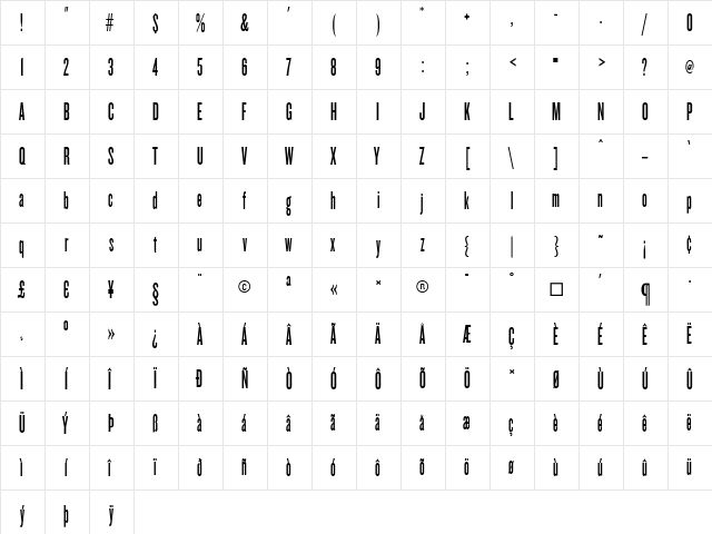 Knockout Medium  glyph index
