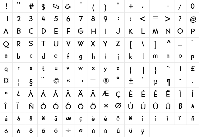 Bernhard Gothic BQ Regular  glyph index