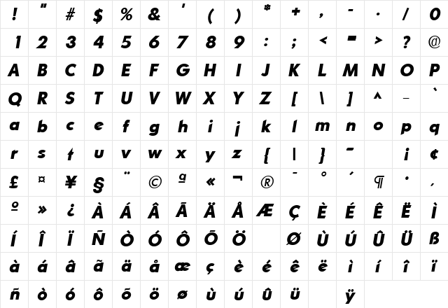 OrnitonsLH Bold Italic  glyph index