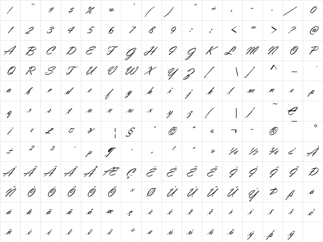 VladimirScr Becker Regular  glyph index