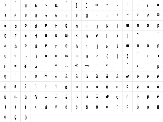 Cosmonaut Regular  glyph index