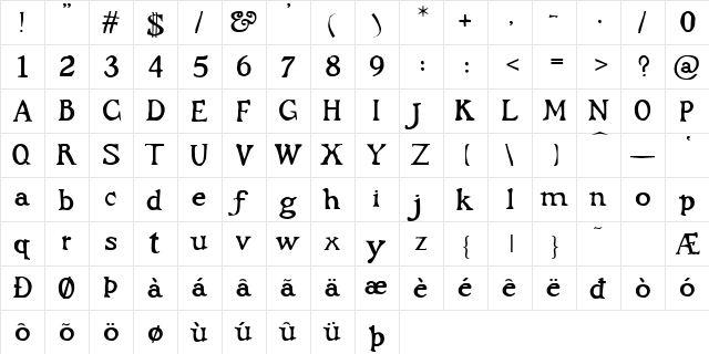 Buccaneer Regular  glyph index