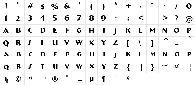 a_BremenCaps Regular  glyph index