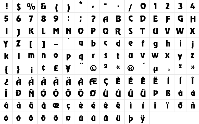 Revue Regular  glyph index