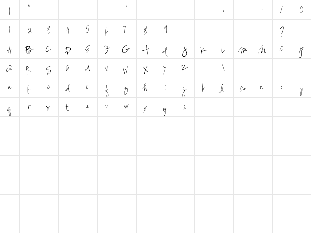 Susie's Hand Regular  glyph index