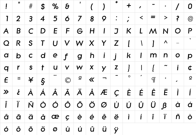 Ilitera Heavy  glyph index