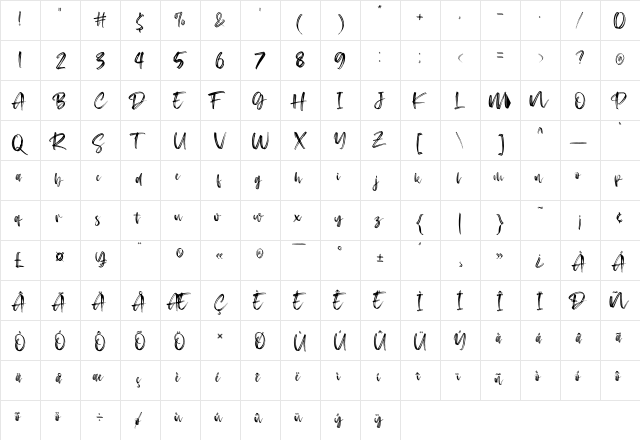 Rosekind Regular  glyph index