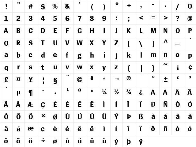 Spiegel Bold  glyph index