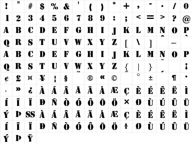 Stencil Display Regular  glyph index