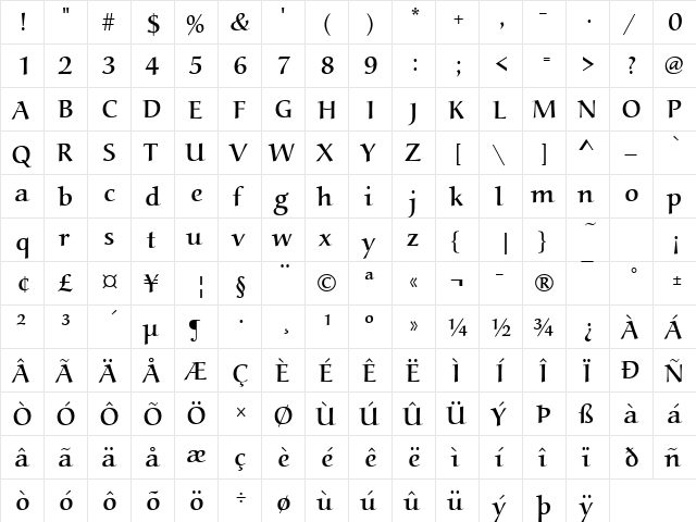 Alcuin Becker Regular  glyph index