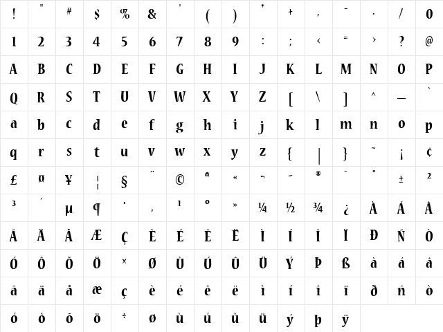 Nueva2 Regular  glyph index