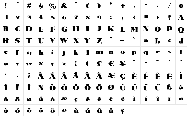 MelanieBecker Regular  glyph index