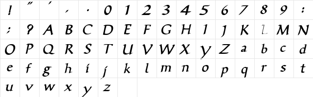 ViciSSK BoldItalic  glyph index