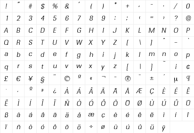 WalterBecker-Light Italic  glyph index