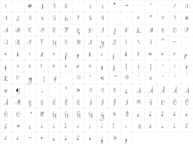 Fayalong Regular  glyph index