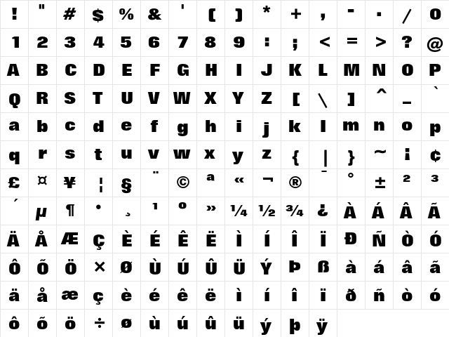 Folio Extra Bold  glyph index