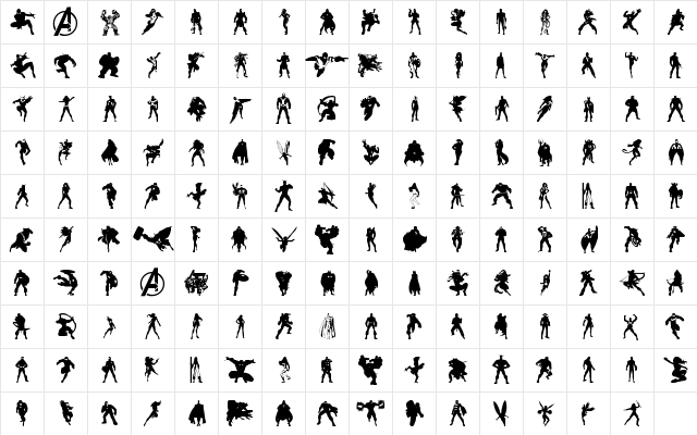 Heroes Assemble Dingbats Regular  glyph index