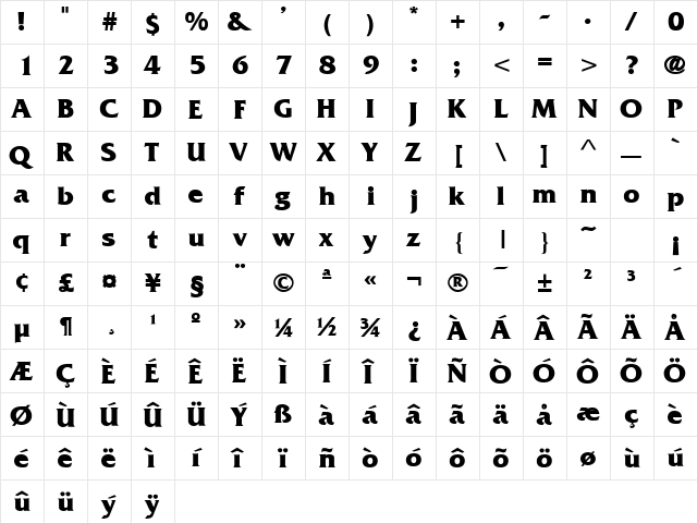 Fritz-Quad Bold  glyph index