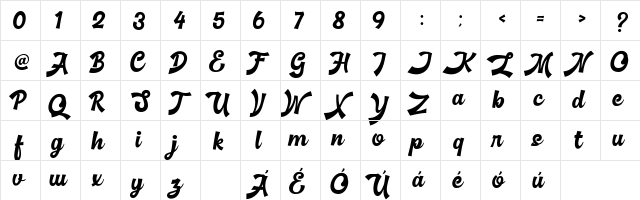 Basuki Script Demo Regular  glyph index