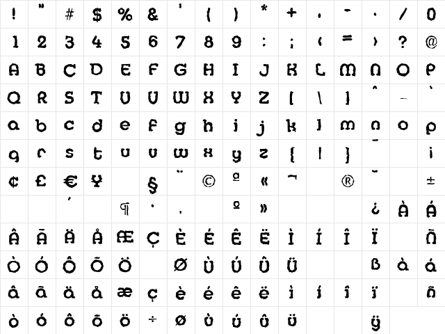 MexicoRandom Bold  glyph index