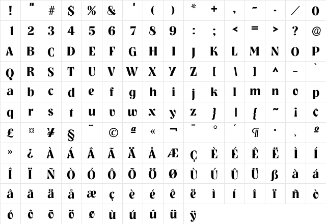 Nashvi DemiBold  glyph index
