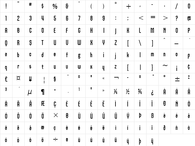 Orbon ITC Bold  glyph index
