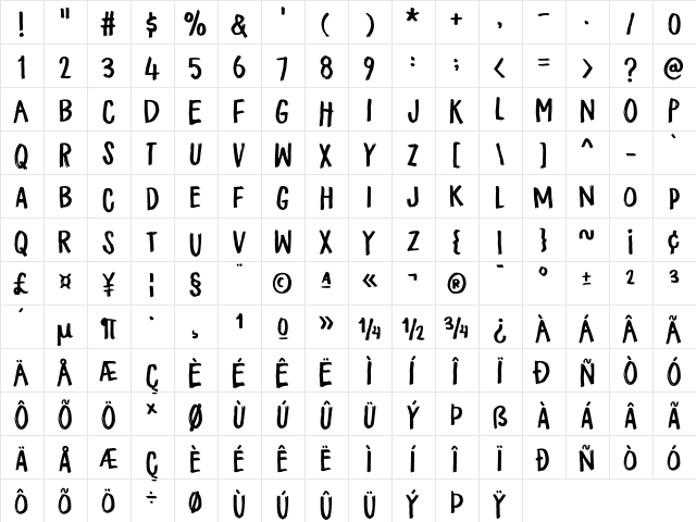 Flicker DEMO Regular  glyph index