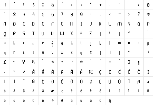 BruhnScript Straightened  glyph index
