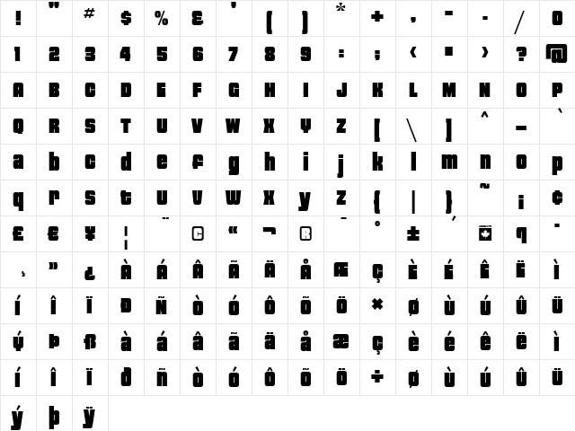 Jazz Gothic Regular  glyph index