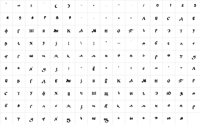 LC Bagira Regular  glyph index
