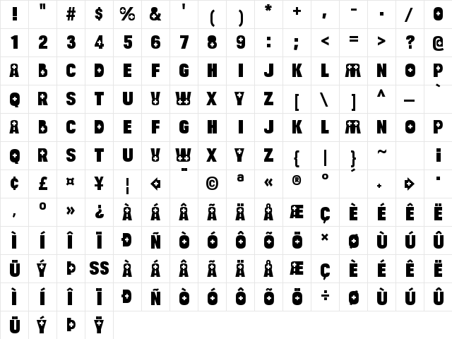 Bulltoad Health Regular  glyph index