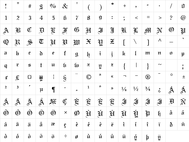 ClerestorySSK Regular  glyph index